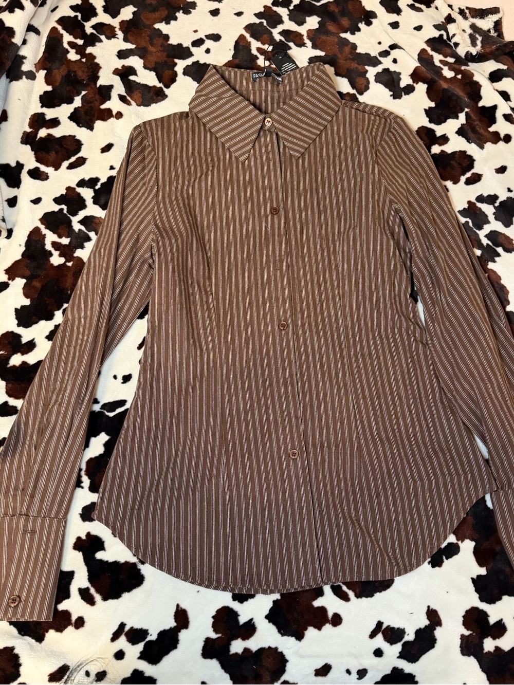 Fashion Nova Brown Striped Button Down Shirt